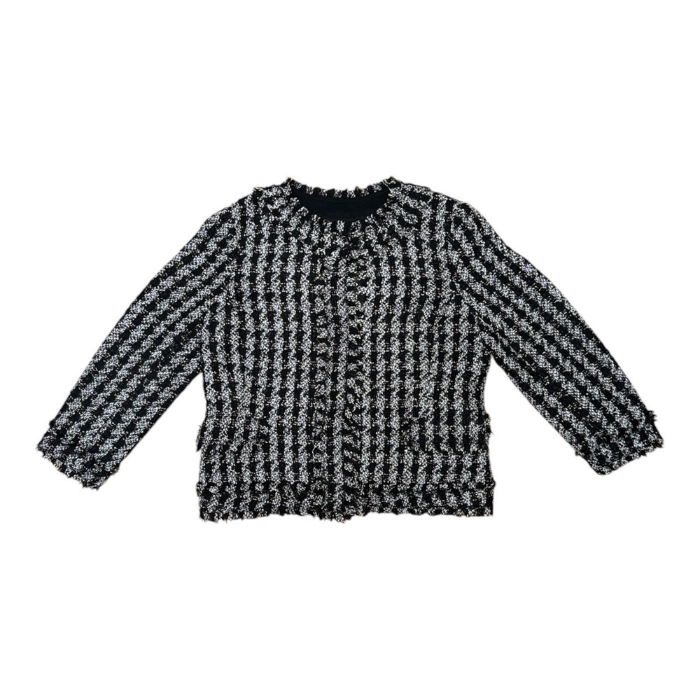 Ann Taylor Black and White Gingham Blazer with Ruffle Trim